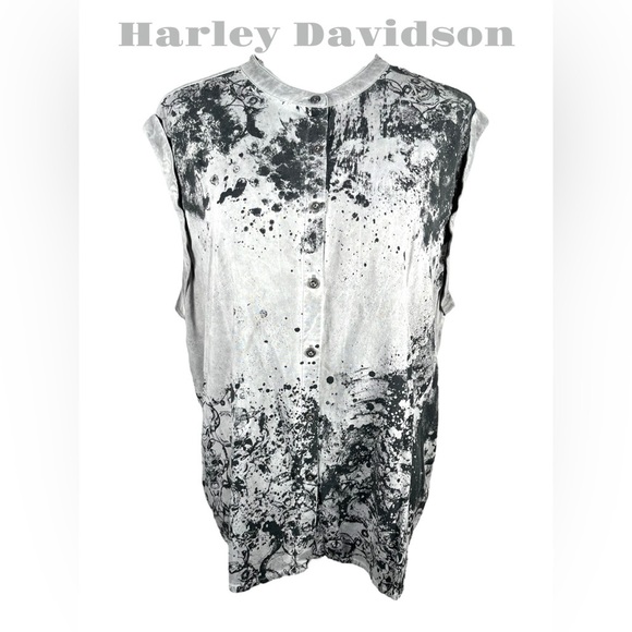 Harley Davidson | Abstract Skull Print Sleeveless Top - Picture 1 of 6